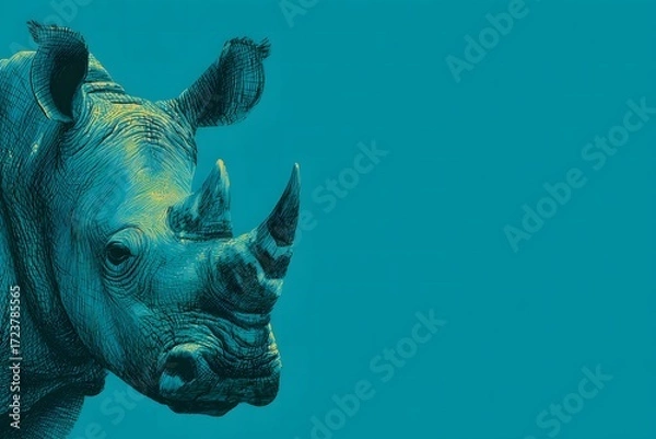 Fototapeta Detailed Artistic Representation of a Rhinoceros with a Vibrant Background Color