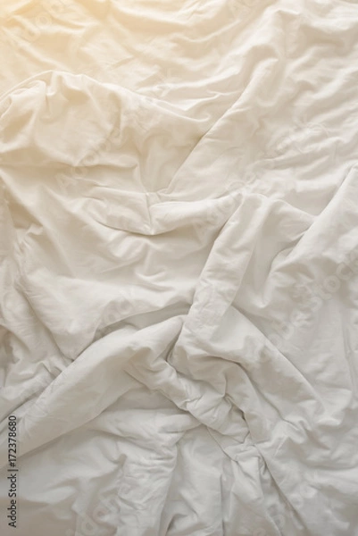 Obraz Mattresses blanket and pillows on the luxury bed in the hotel room after a restful sleep.