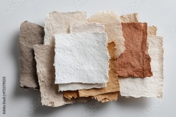 Fototapeta Collection of recycled paper sheets in warm tones