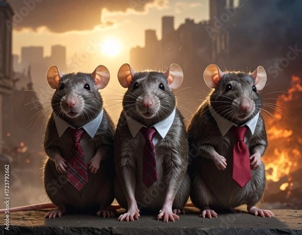Fototapeta a group of rats in ties symbolizing corruption