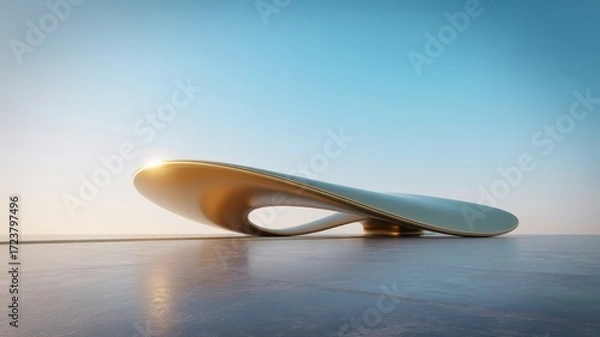 Fototapeta Modern architectural sculpture with flowing lines against a bright sky