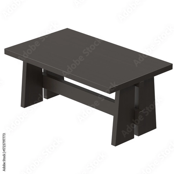 Fototapeta A modern, minimalist coffee table with a dark brown finish, perfect for living rooms and interior design projects. The table is isolated on a white background.