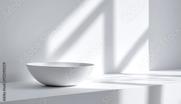 Obraz Clean, minimalist white bowl on a white surface, bathed in sunlight