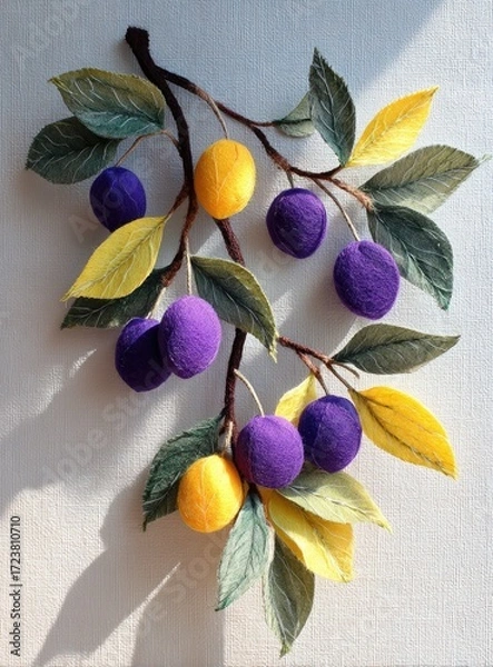 Obraz Hand-stitched plum branch with leaves