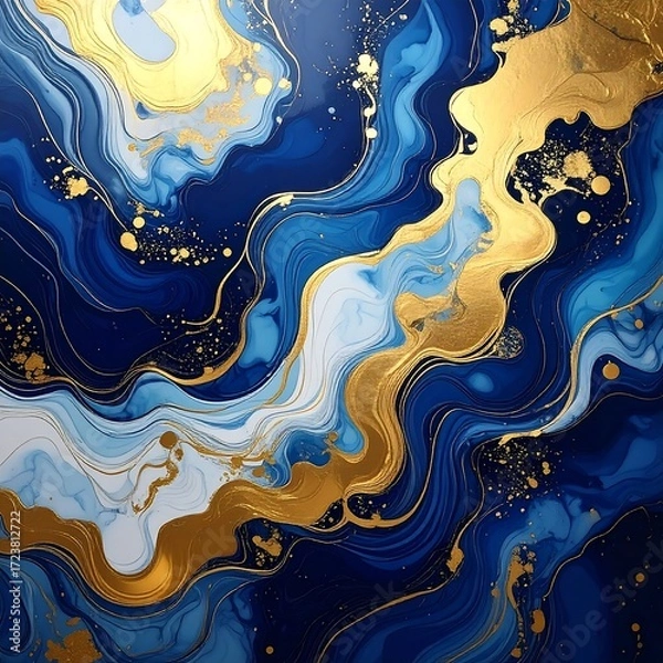 Fototapeta Abstract swirling blue and gold