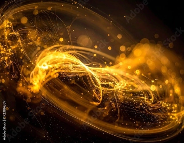 Fototapeta Abstract swirling golden particles