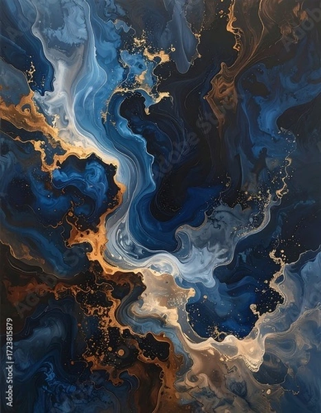 Fototapeta Abstract swirls of deep blues, golds, and browns