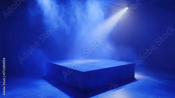Fototapeta Blue cube platform with spotlights