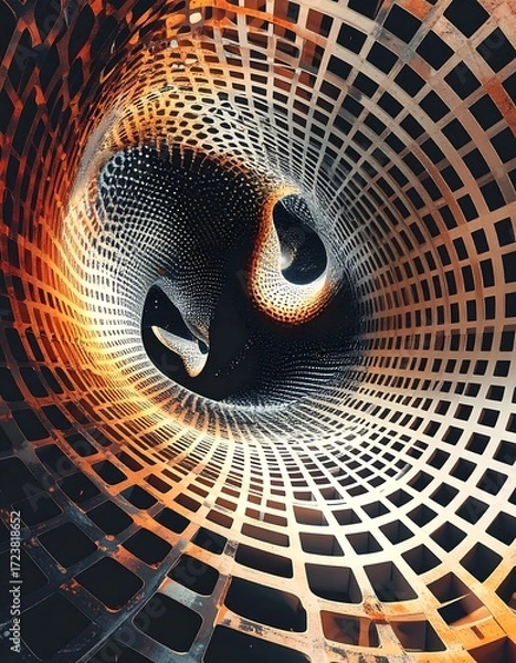 Fototapeta Abstract tunnel with geometric grid