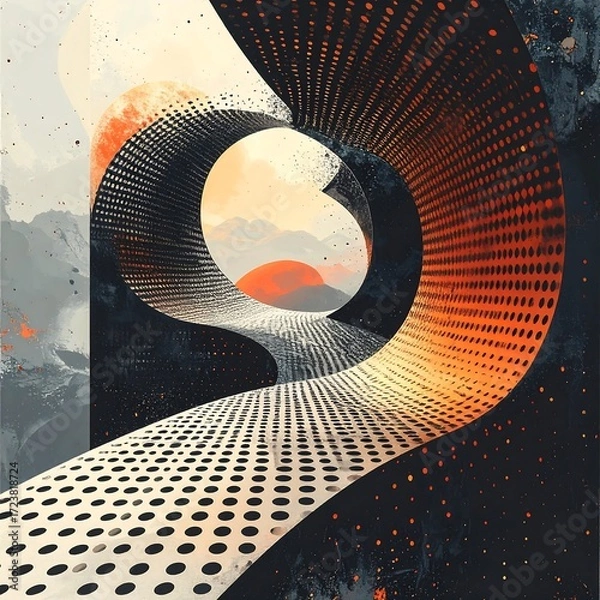 Fototapeta Abstract tunnel through mountains