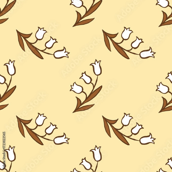 Obraz Simple cute harebell flower seamless pattern in yellow color.