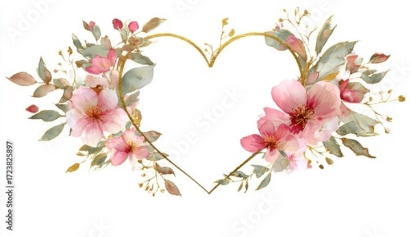 Fototapeta Heart-shaped floral frame.  Delicate design
