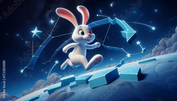 Fototapeta A rabbit leaping across constellations like stepping stones.