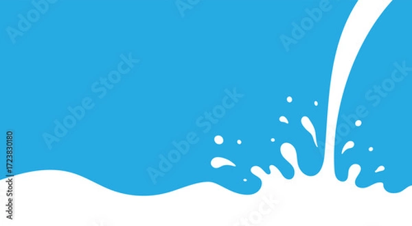 Fototapeta Milk Splash Wave Vector Background Template. Yogurt Stain Shape with Drips Graphic Border Frame. Pouring Cream Flow Flat Illustrations with Drops and Splashes on Blue Background