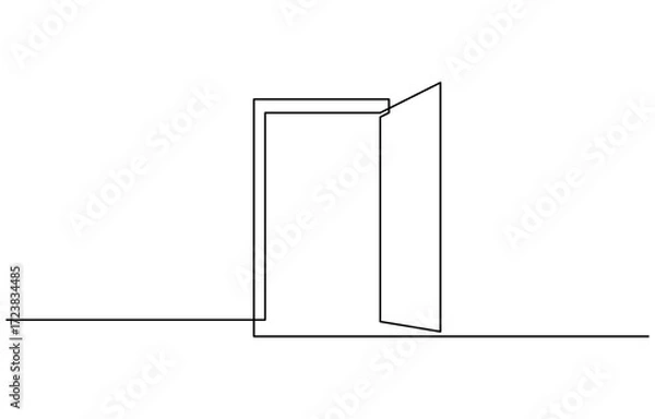 Fototapeta Open door with one continuous line. Single line editable drawing vector illustration