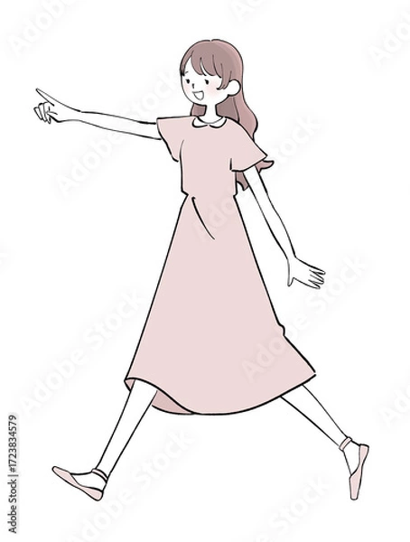 Obraz ワンピースを着た歩く女性