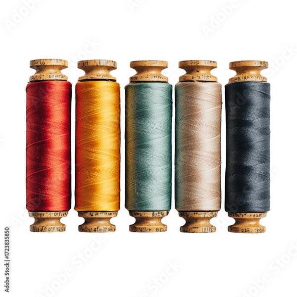 Fototapeta Collection of colorful sewing thread spools arranged neatly for crafting and tailoring projects