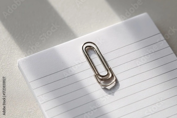 Fototapeta Notepad with paper clip on white background