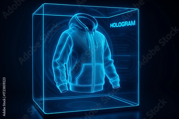 Fototapeta Futuristic Hoodie Mockup with Hologram Spin Angle – Sci-Fi Neon Background