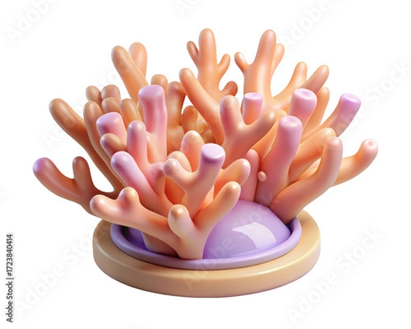 Fototapeta Stylized coral reef formation with peach pink and lavender hues underwater marine life environment 3d illustration isolated on transparent background