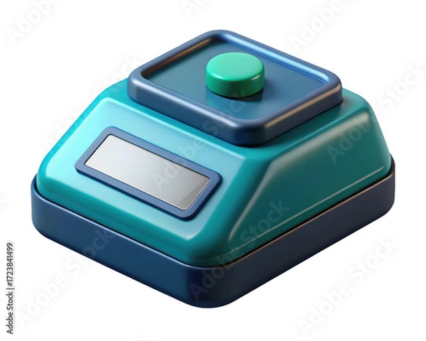 Fototapeta Stylized teal and blue isometric scale digital design for weighing measurements 3d illustration isolated on transparent background