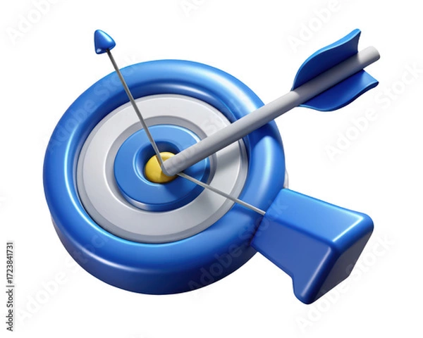 Fototapeta Target with arrow hitting bullseye in center achieving goals and objectives 3d illustration isolated on transparent background