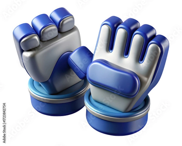 Fototapeta Two stylized blue and white robot hands displayed on stands 3d illustration isolated on transparent background