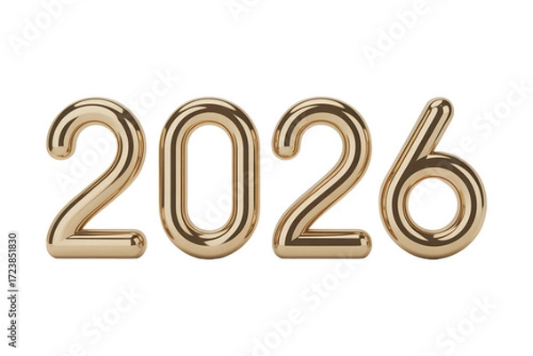 Fototapeta Golden 3d numbers representing the year 2026 on a transparent background