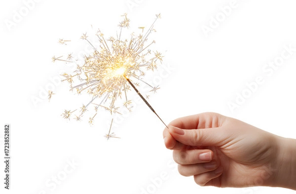 Fototapeta  hand holding a sparkler isolated on a transparent background, png. png format with a white background and no text or images in the center of it