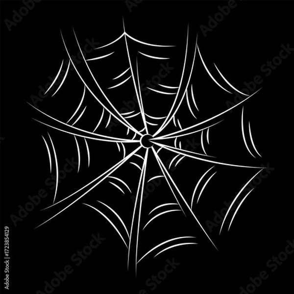 Fototapeta Scary spider web as a symbol of Halloween. White hand drawn illustration.