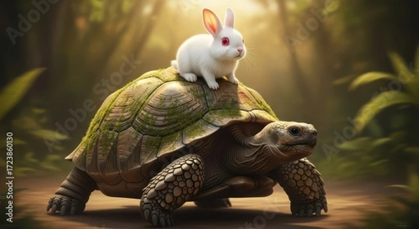Fototapeta Whimsical Forest Journey Aboard a Majestic Tortoise