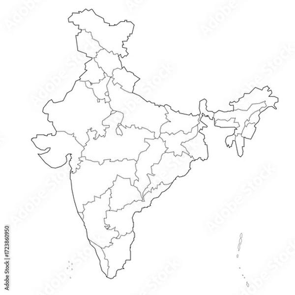 Fototapeta Indian map out line with state boder vector illustration