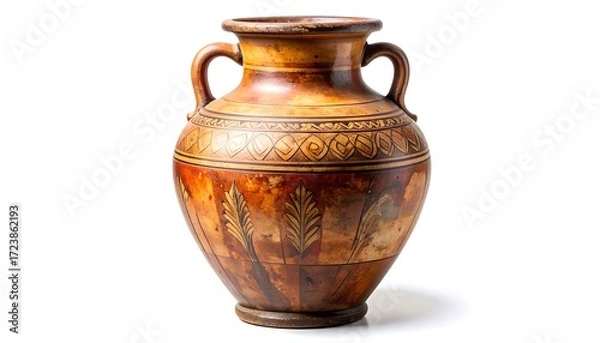 Fototapeta Ancient terracotta vase with ornate designs