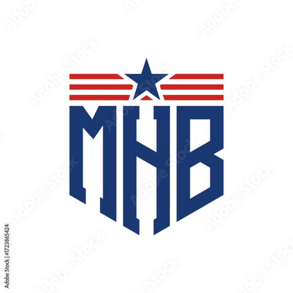 Fototapeta Patriotic MHB Logo with Star and American Flag Straps. Letter MHB Logo with USA Flag