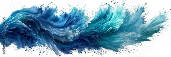 Fototapeta A blue wave with splashes of paint on a white background