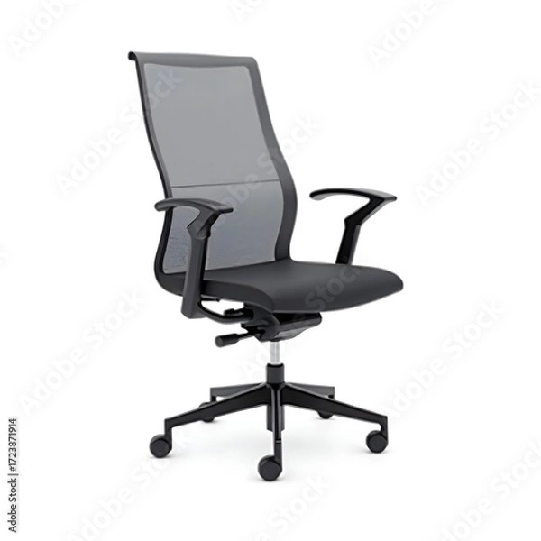 Fototapeta "Modern Ergonomic Office Chair with Mesh Backrest on White Background"