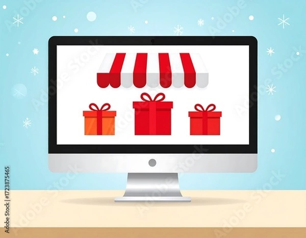 Obraz Computer screen with gift shop icon