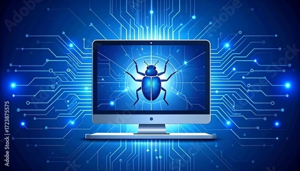 Obraz Computer screen with bug, circuit board background