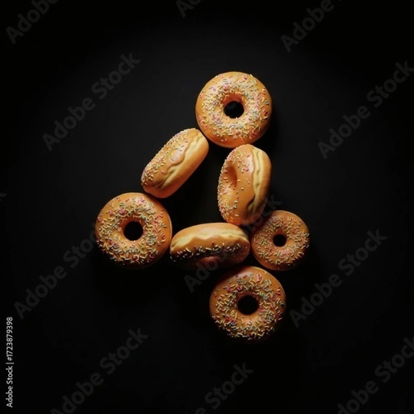 Fototapeta Doughnut numbers 4 on a black background