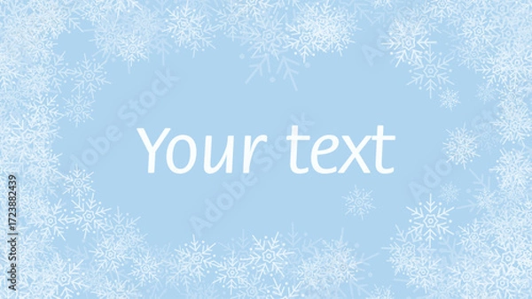 Obraz A fabulous vector background for your banners. This festive design features randomly scattered snowflakes on a blue background with ample space for your text. Perfect for seasonal promotions