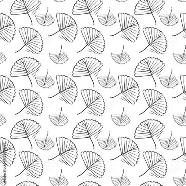 Fototapeta Ginkgo leaves, beautiful background. Plant textile decor. Vintage pattern with leaves. Vector repeating background for patterns, prints and product design