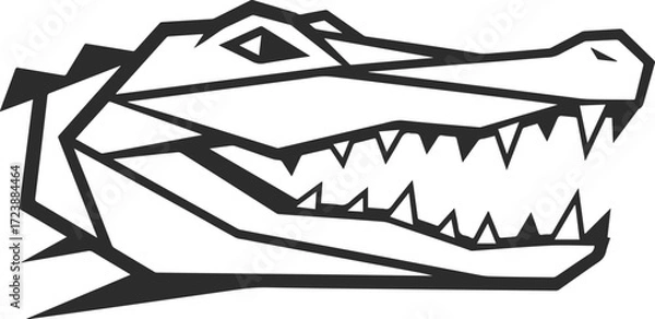Fototapeta Crocodile head logo looking right in straight and sharp angle style, alligator head icon in black color.