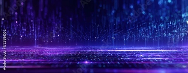 Fototapeta Abstract digital landscape with glowing particles