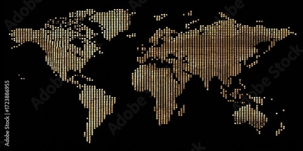 Fototapeta World map design with golden lines