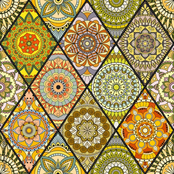 Fototapeta Seamless pattern. Vintage decorative elements. Hand drawn background. Islam, Arabic, Indian, ottoman motifs. Perfect for printing on fabric or paper.