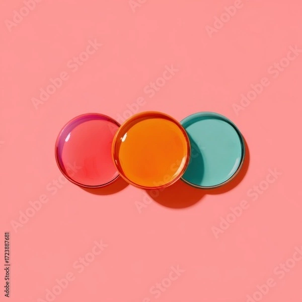 Fototapeta Three colorful circles on a pink background