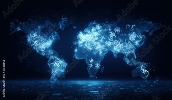 Fototapeta World map with glowing, ethereal outlines