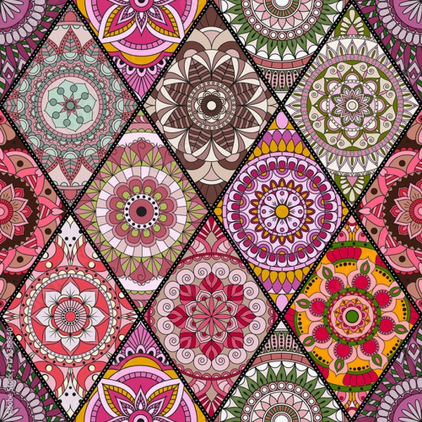 Fototapeta Seamless pattern. Vintage decorative elements. Hand drawn background. Islam, Arabic, Indian, ottoman motifs. Perfect for printing on fabric or paper.