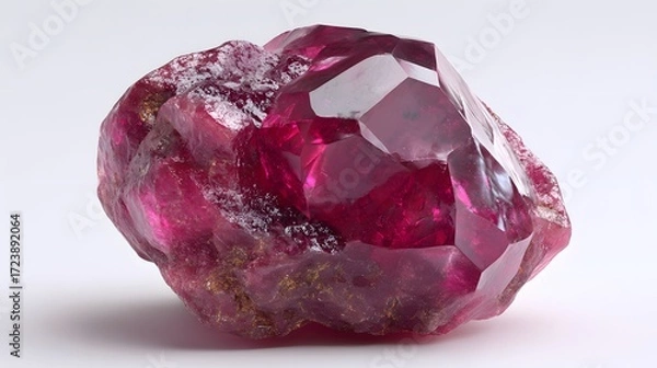 Fototapeta Stunning High-Resolution Display of Mineral Corundum with Vivid Radiance and Shallow Focus on a Seamless White Backdrop Highlighting Refined Crystalline Details
