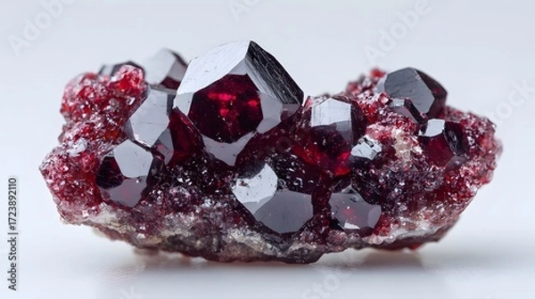 Fototapeta Exquisitely Detailed Macro Capture of Corundum Mineral with Shallow Focus and Pristine White Backdrop Emphasizing Intricate Crystalline Textures
